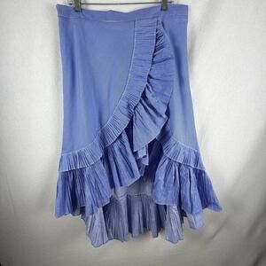 Chicwish Ruffle Tiered Frill Hem Skirt Blue White Pinstripe Sz 2XL Coquette Prep